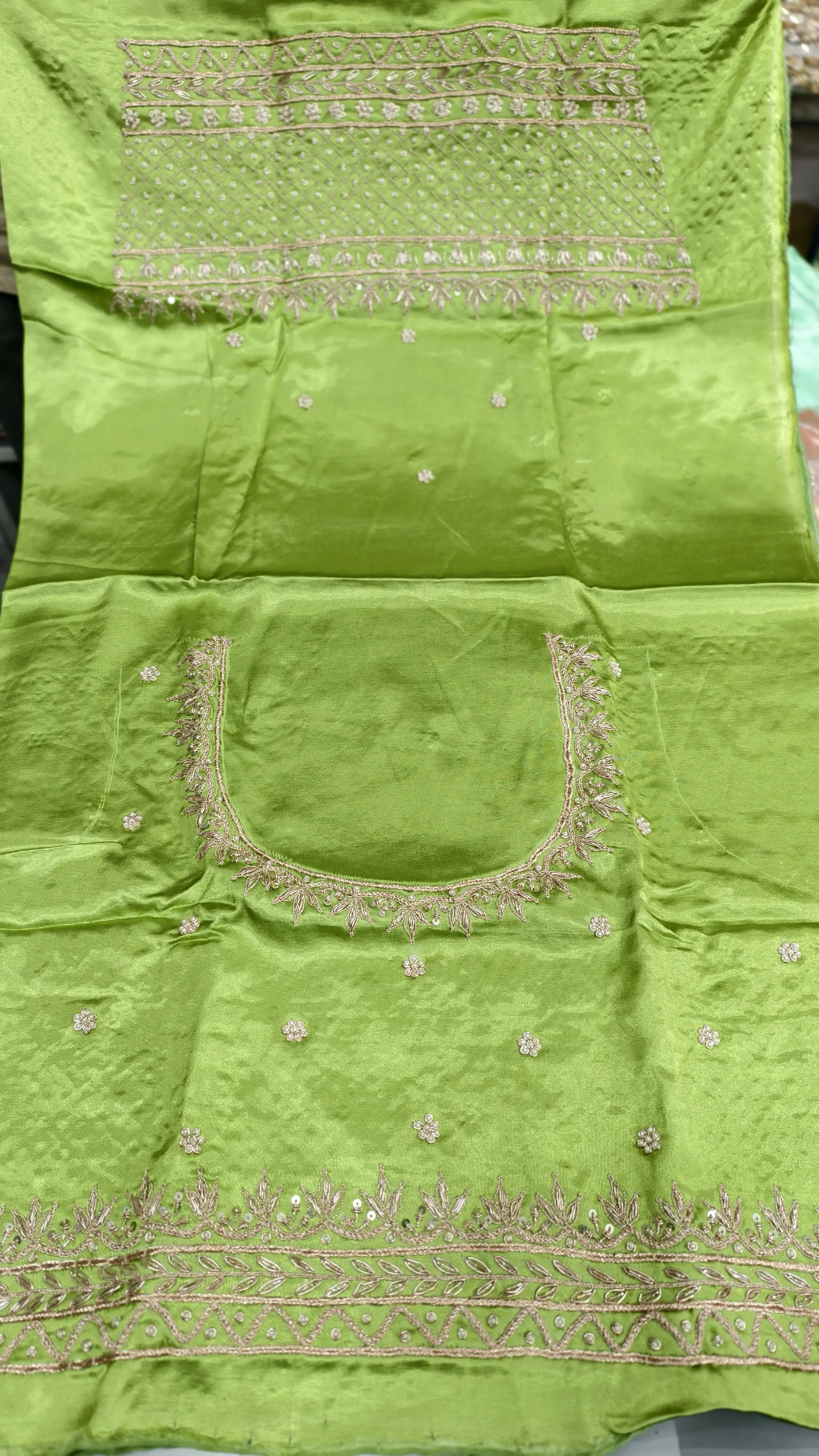 Pure Mashru Gaji Silk Handworked Blouse Piece