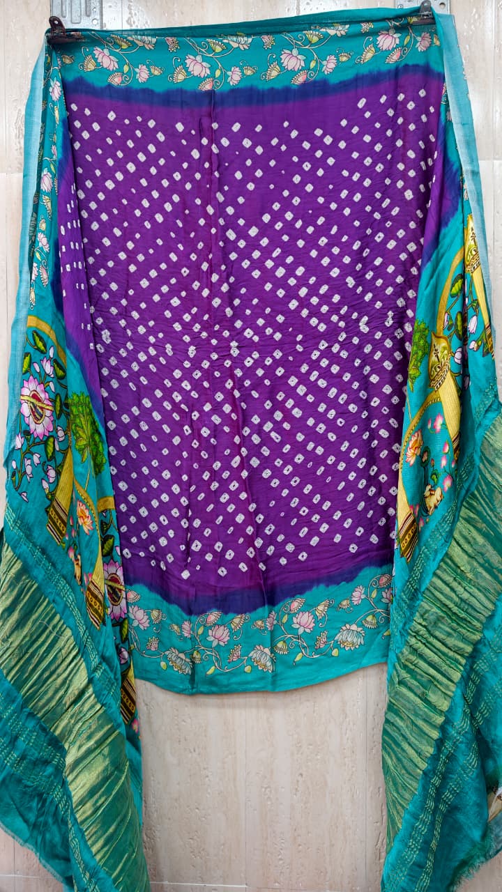 Original Pure Modal Gaji Silk Bandhej Dupatta with Pichwai Print