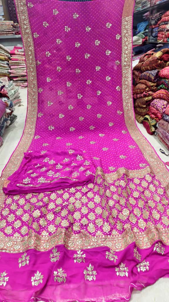 Pure Banarasi Georgette Hand Bandhej Saree
