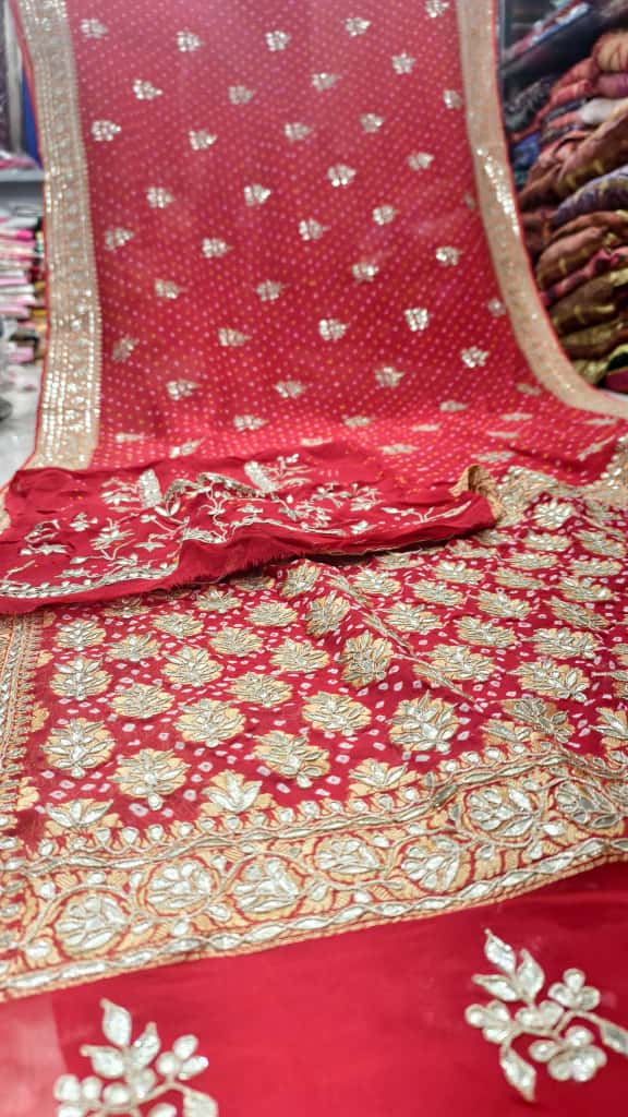 Pure Banarasi Georgette Hand Bandhej Saree