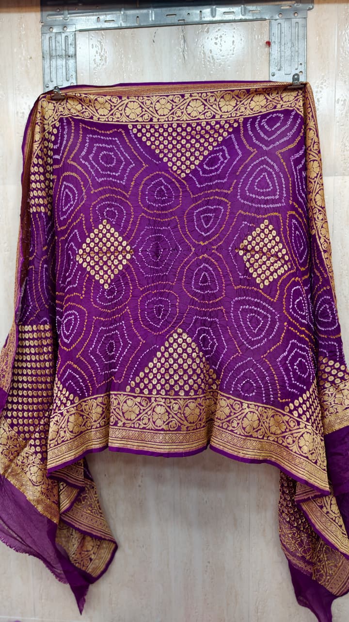 Pure Banarasi Georgette Rai Bandhej Dupatta with Upada & Metro Butti Work