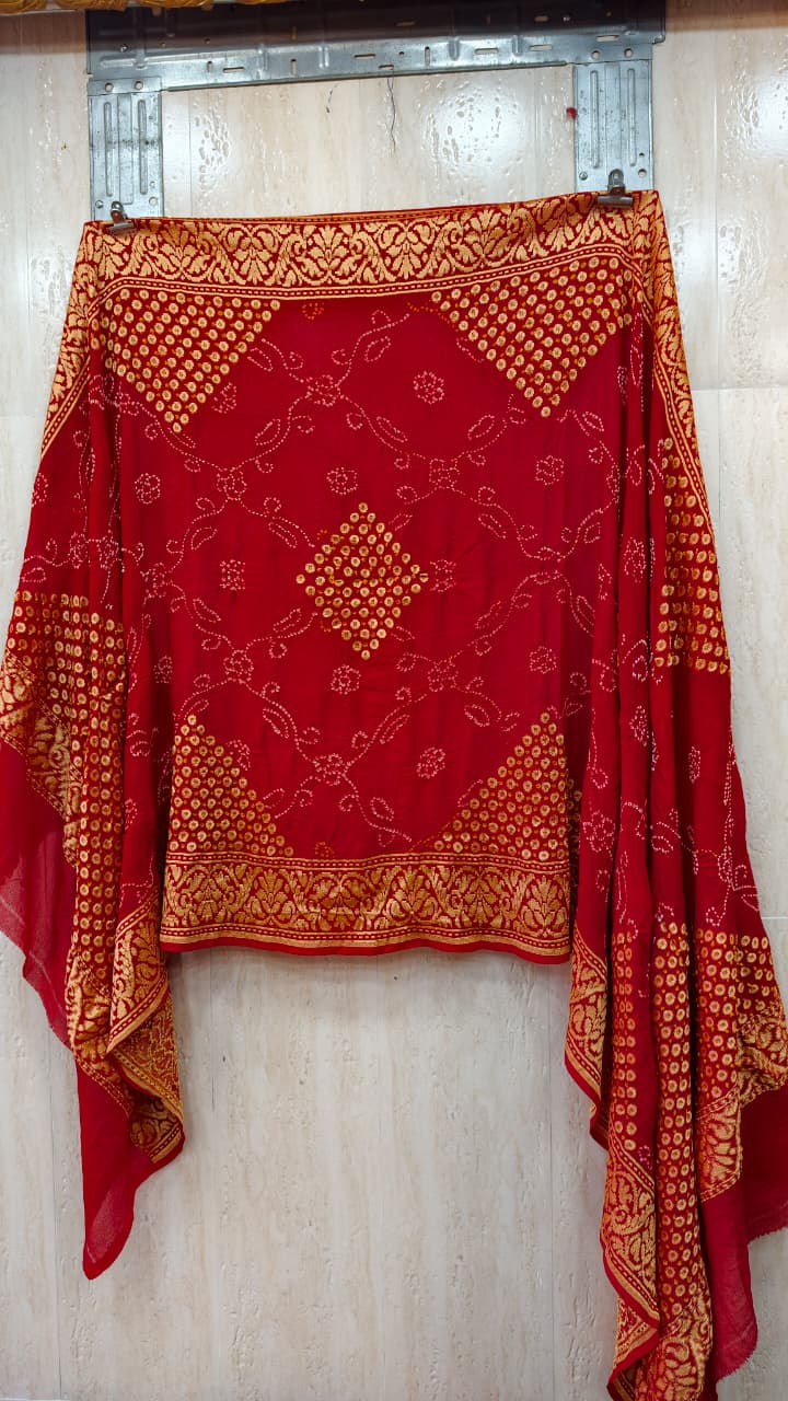 Pure Banarasi Georgette Rai Bandhej Dupatta with Upada & Metro Butti Work