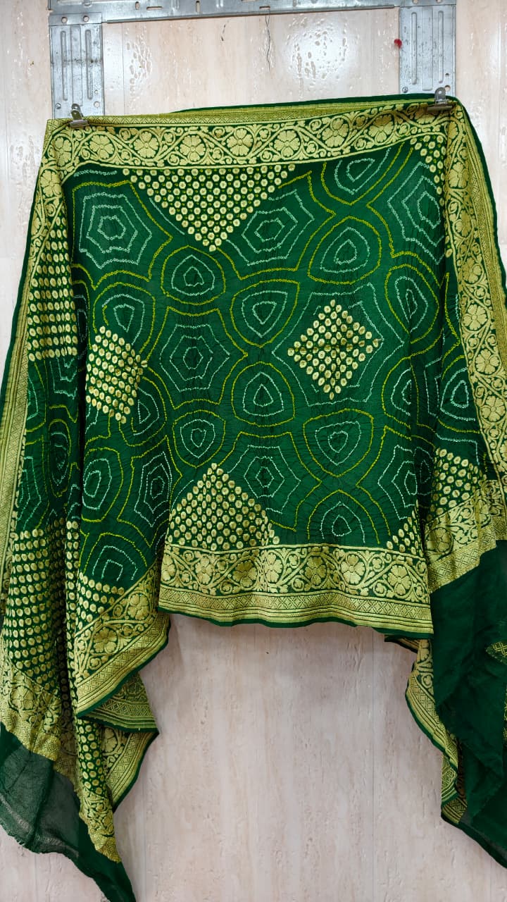 Pure Banarasi Georgette Rai Bandhej Dupatta with Upada & Metro Butti Work