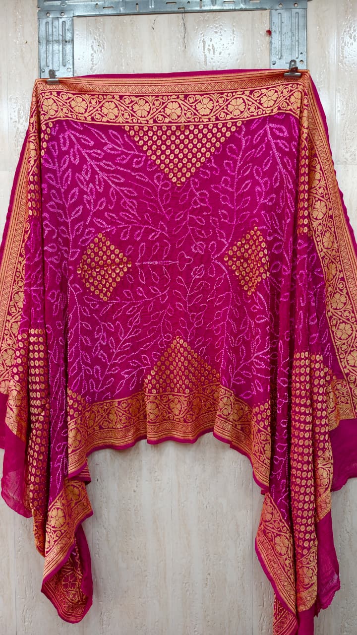 Pure Banarasi Georgette Rai Bandhej Dupatta with Upada & Metro Butti Work