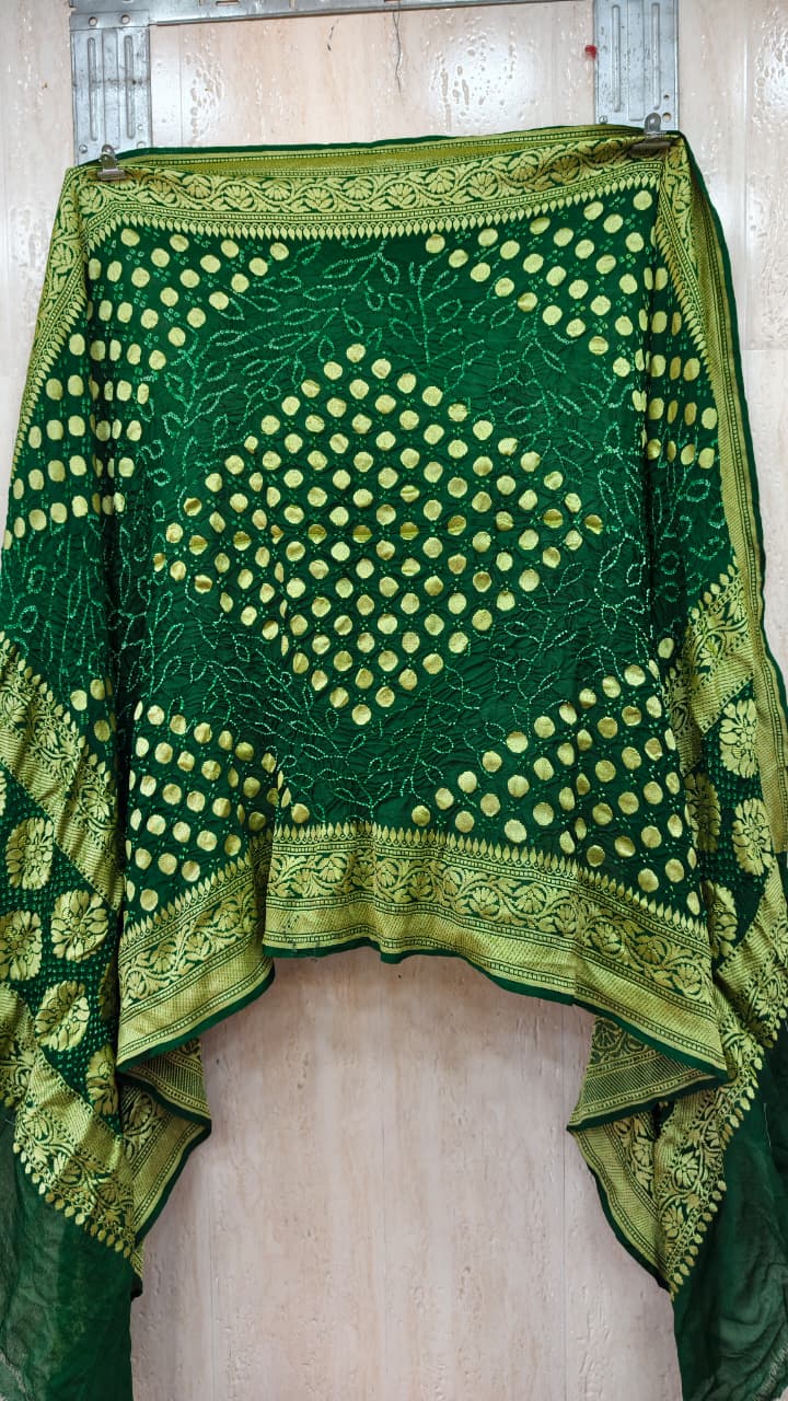 Pure Banarasi Georgette Rai Bandhej Dupatta with Upada & Metro Butti Work