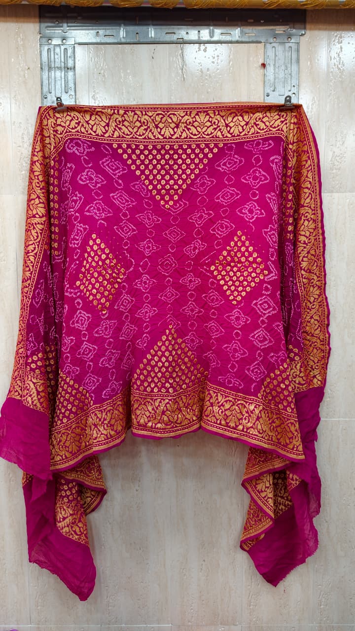 Pure Banarasi Georgette Rai Bandhej Dupatta with Upada & Metro Butti Work