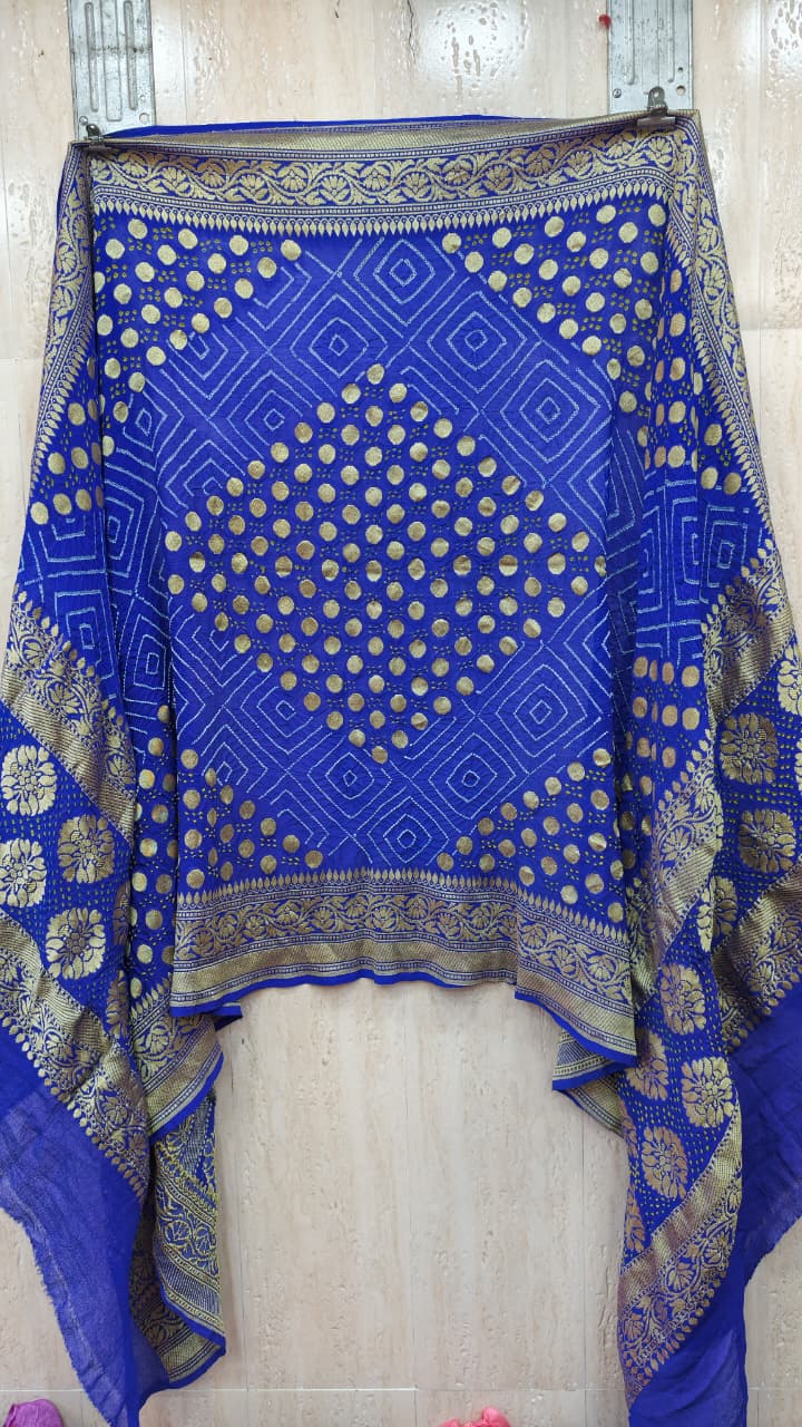 Pure Banarasi Georgette Rai Bandhej Dupatta with Upada & Metro Butti Work