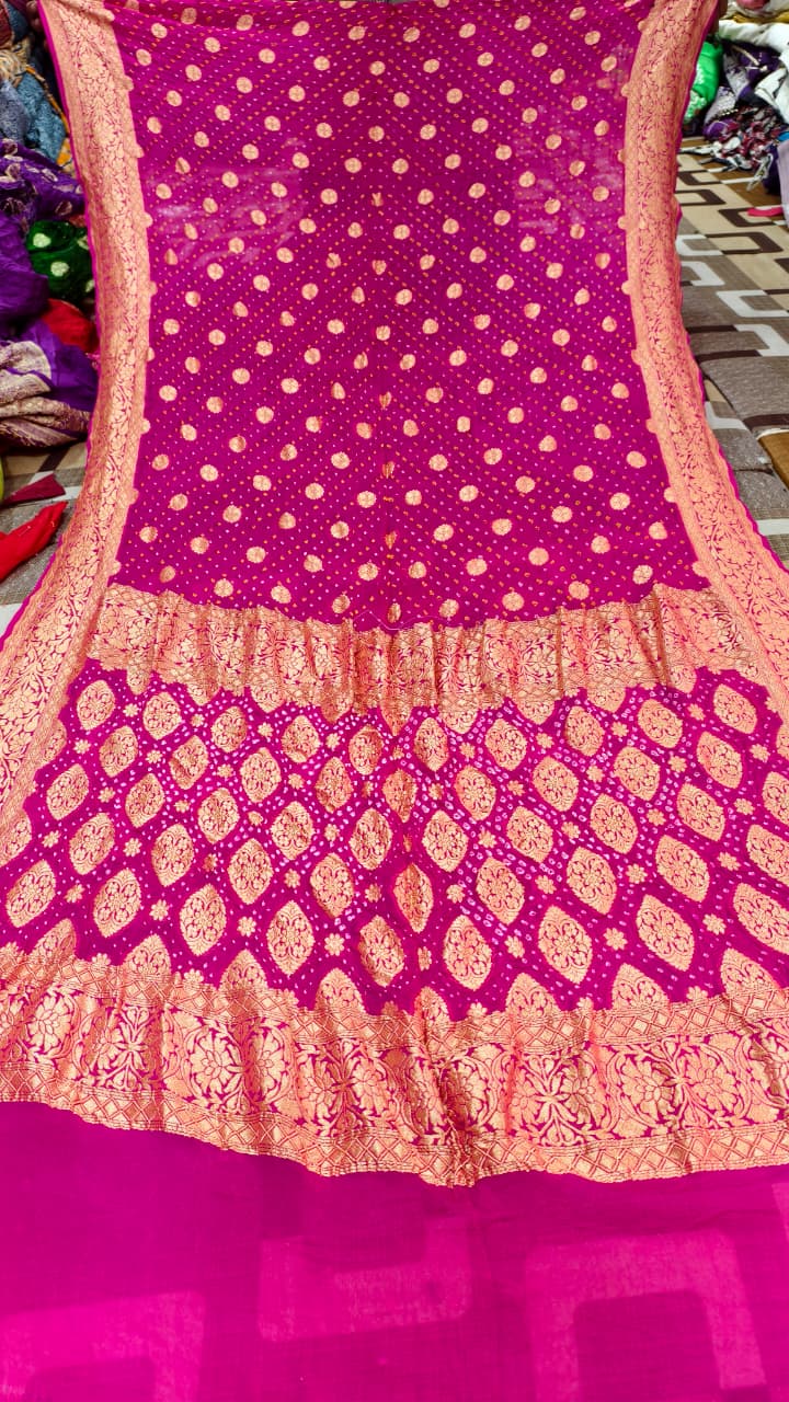 Pure Banarasi Georgette Rai Bandhej Saree