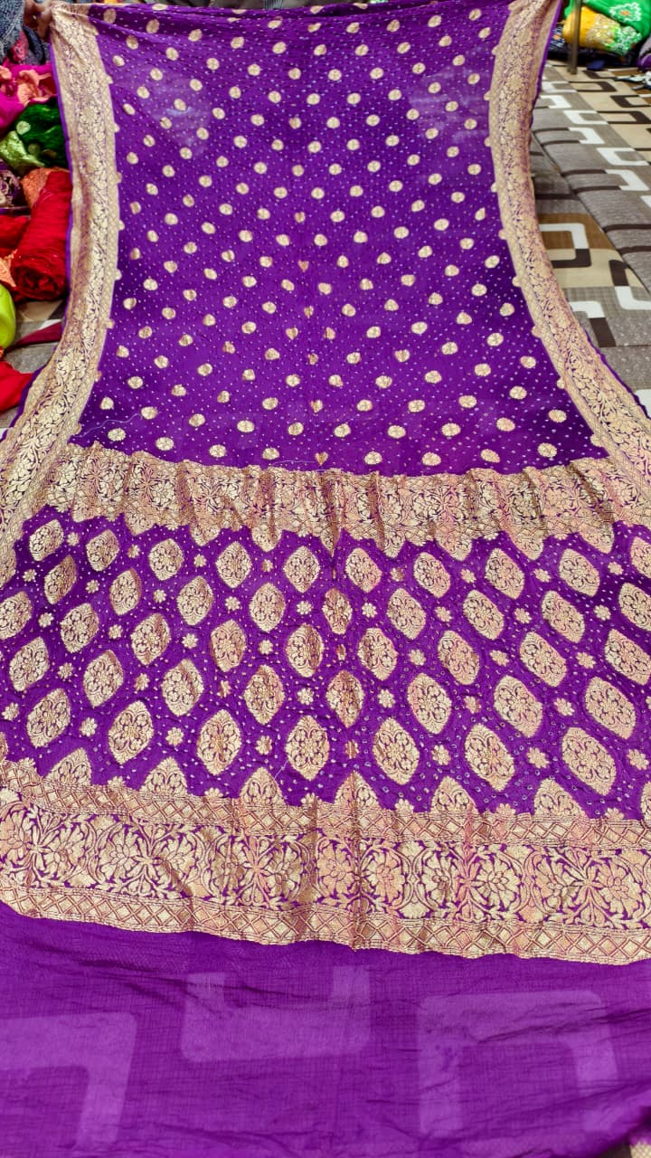Pure Banarasi Georgette Rai Bandhej Saree