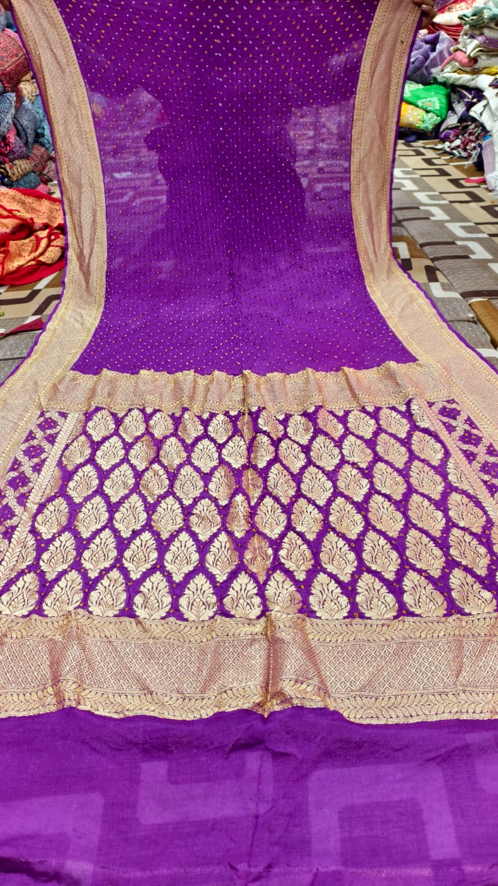 Pure Banarasi Georgette Rai Bandhej Saree
