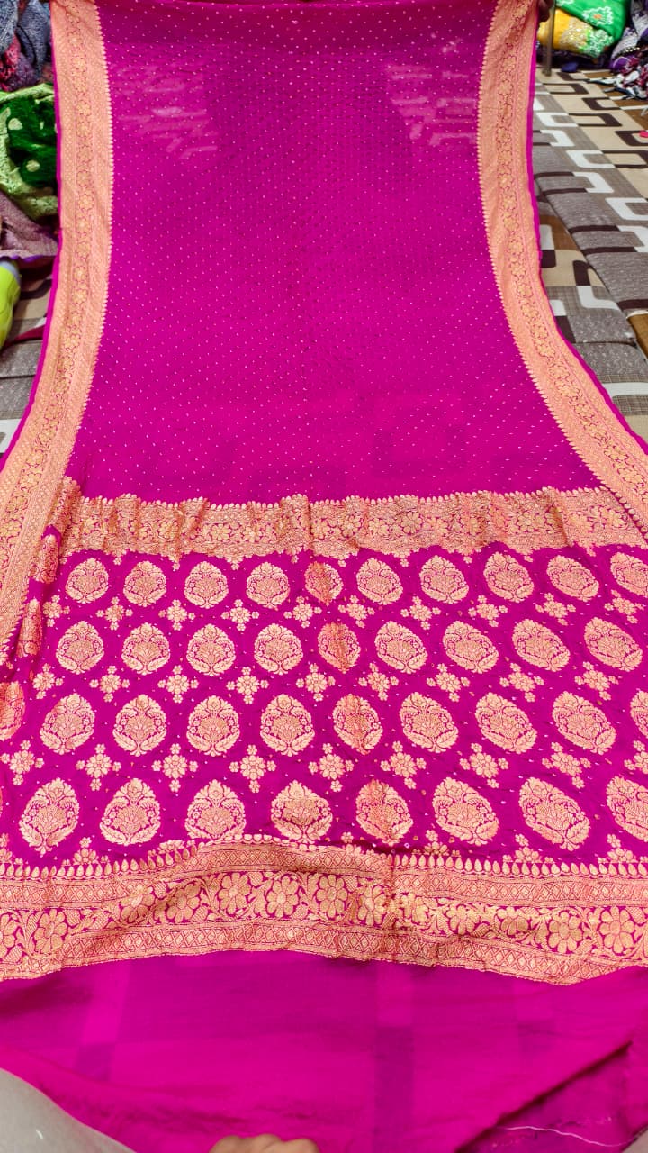 Pure Banarasi Georgette Rai Bandhej Saree