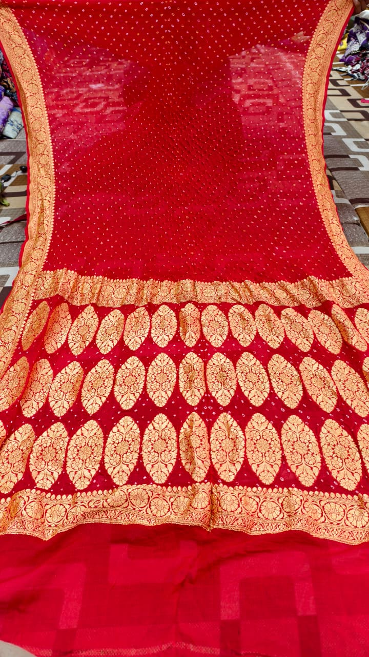 Pure Banarasi Georgette Rai Bandhej Saree