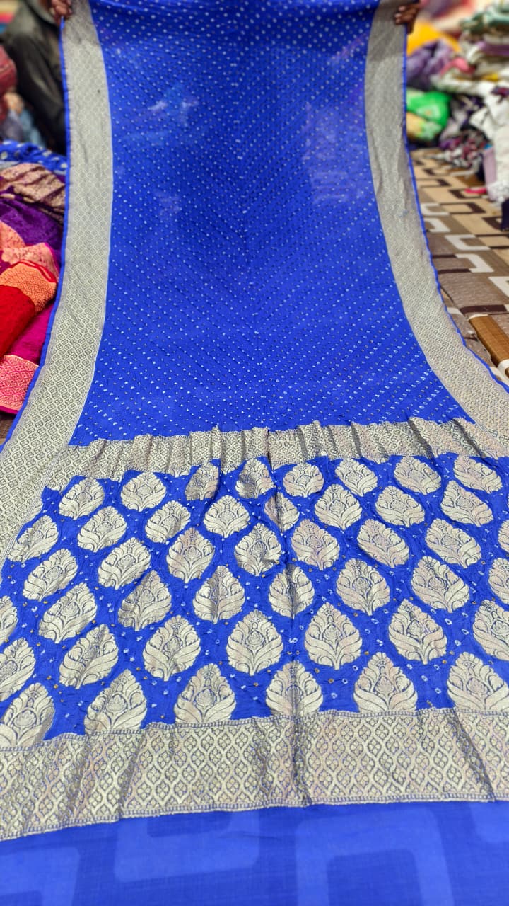 Pure Banarasi Georgette Rai Bandhej Saree