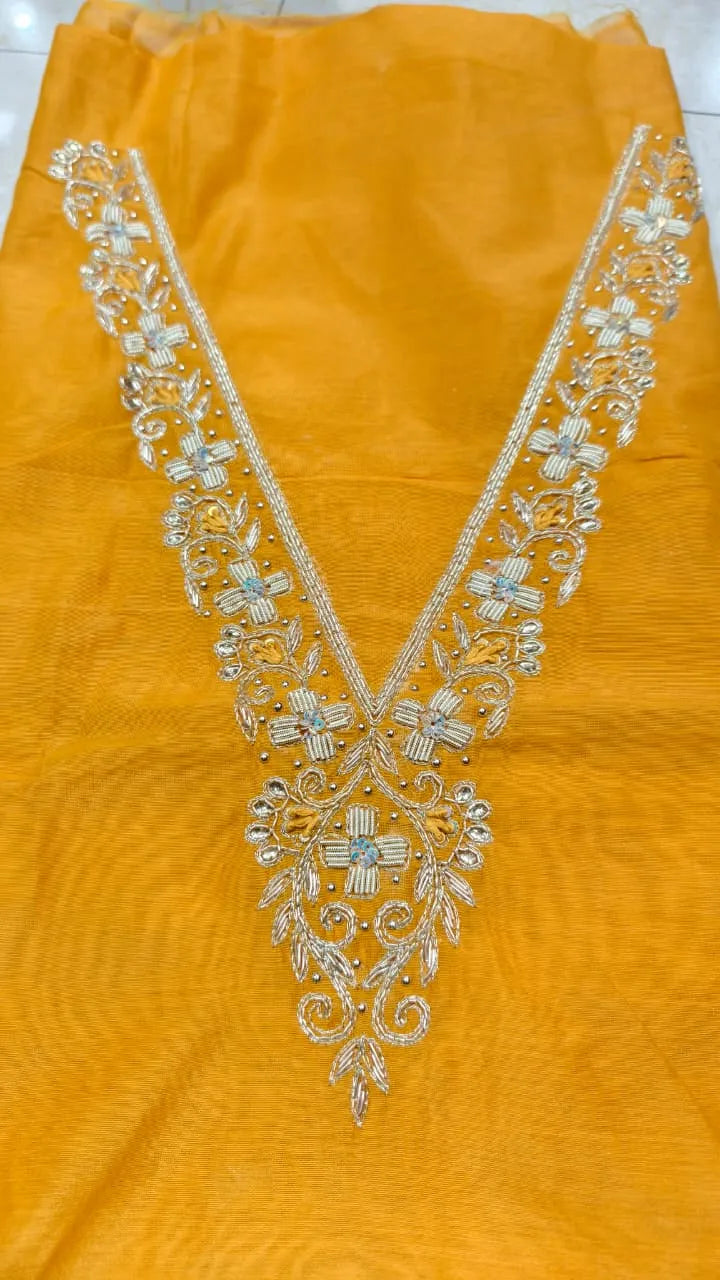 Pure Original Chanderi Silk Kurti Fabric with Hand Zardosi Work