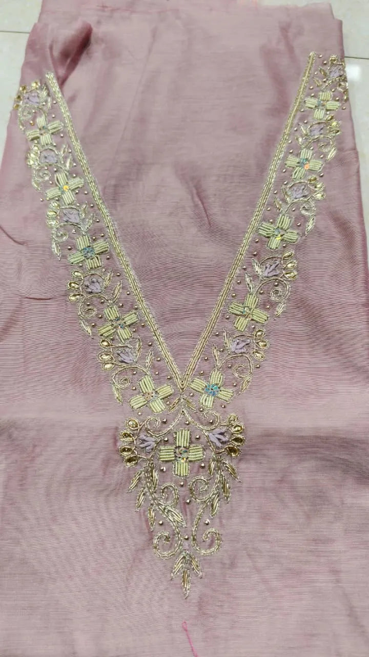 Pure Original Chanderi Silk Kurti Fabric with Hand Zardosi Work