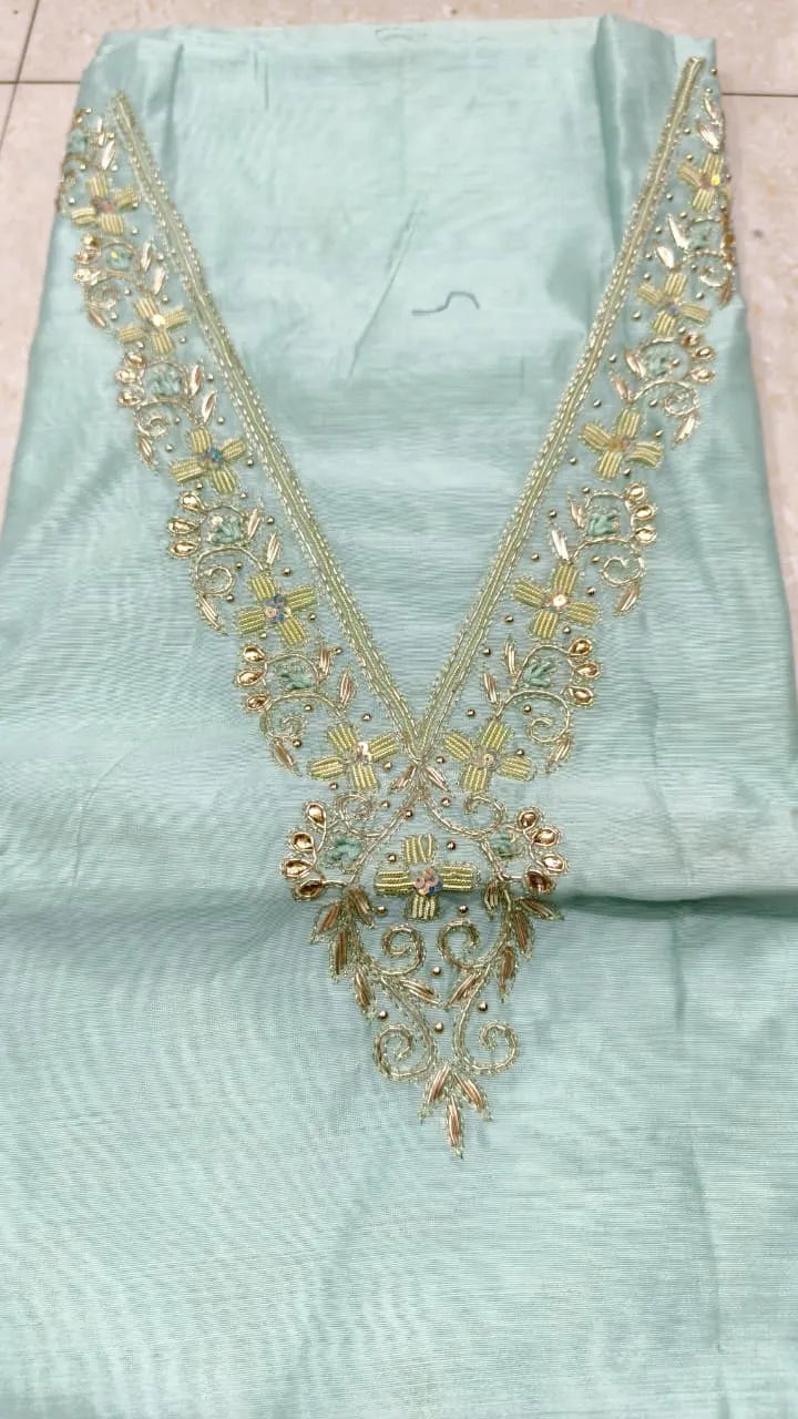 Pure Original Chanderi Silk Kurti Fabric with Hand Zardosi Work