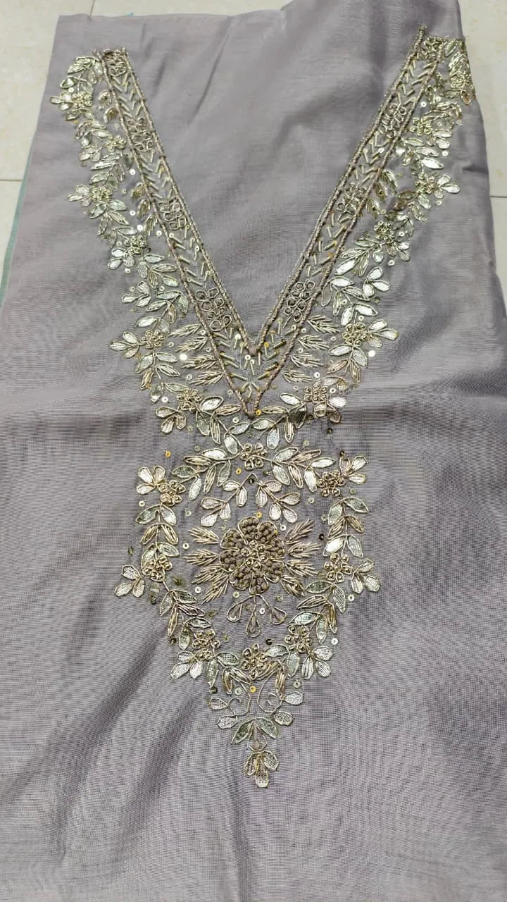 Pure Original Chanderi Silk Kurti Fabric with Hand Zardosi Work