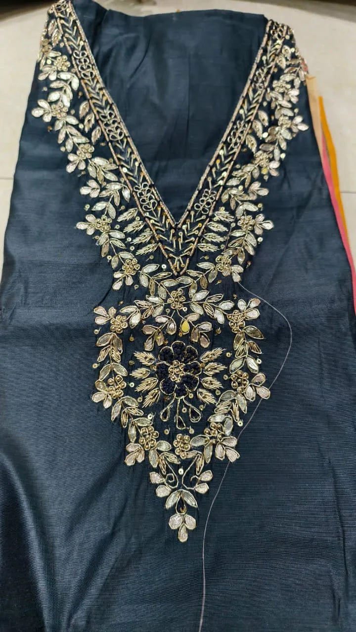 Pure Original Chanderi Silk Kurti Fabric with Hand Zardosi Work