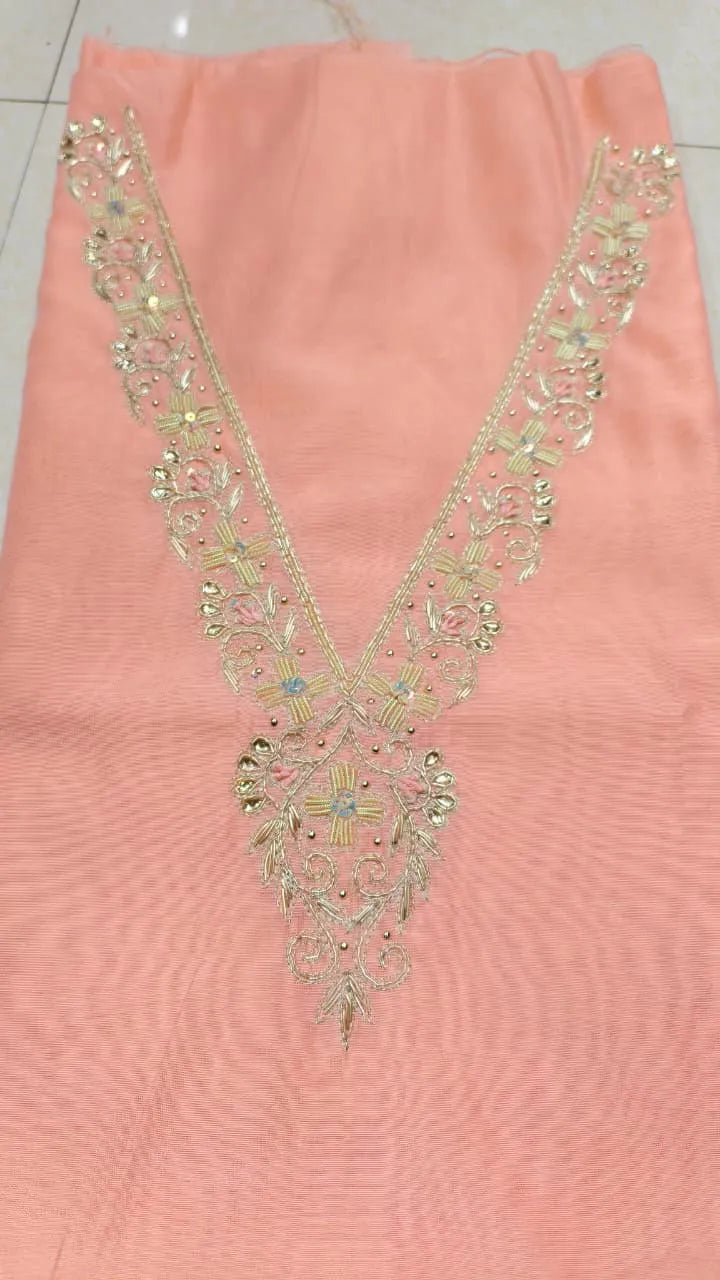 Pure Original Chanderi Silk Kurti Fabric with Hand Zardosi Work