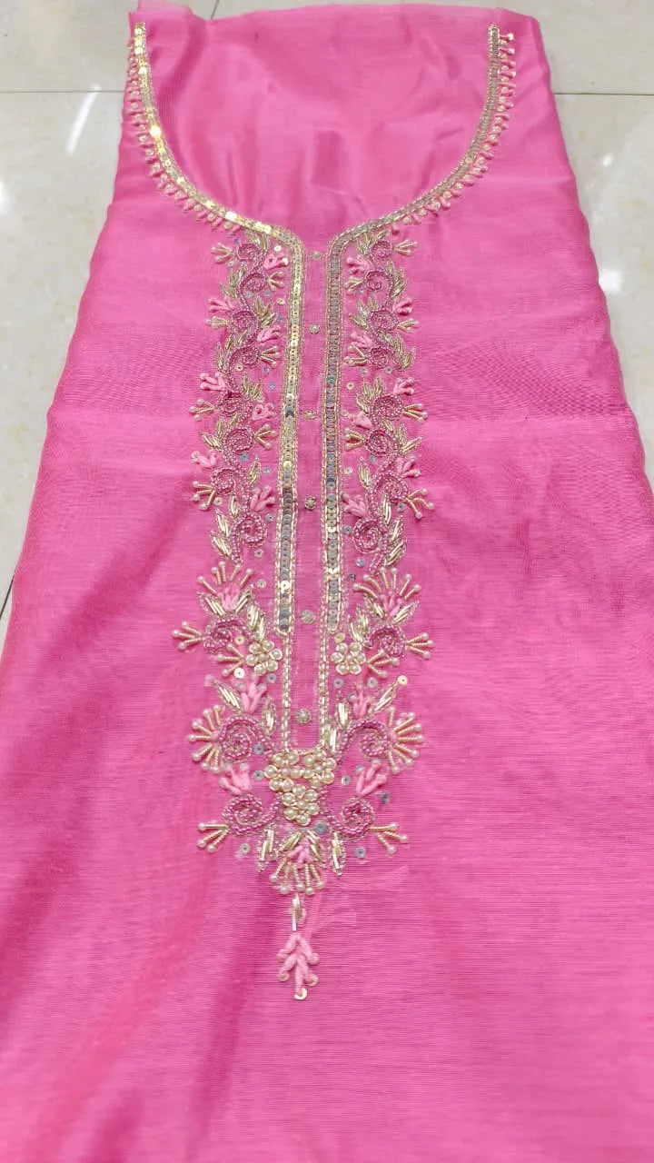 Pure Original Chanderi Silk Kurti Fabric with Hand Zardosi Work