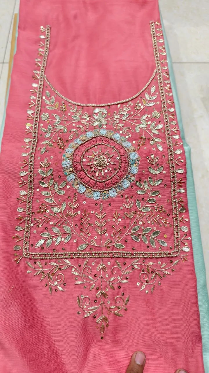 Pure Original Chanderi Silk Kurti Fabric with Hand Zardosi Work