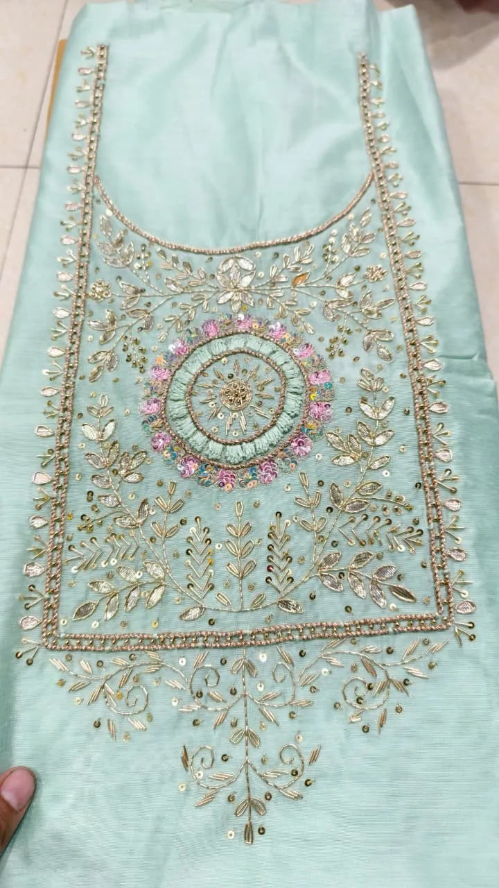 Pure Original Chanderi Silk Kurti Fabric with Hand Zardosi Work