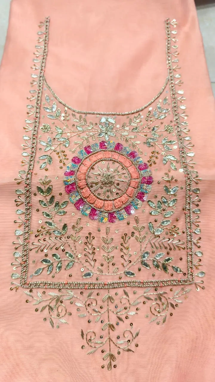 Pure Original Chanderi Silk Kurti Fabric with Hand Zardosi Work