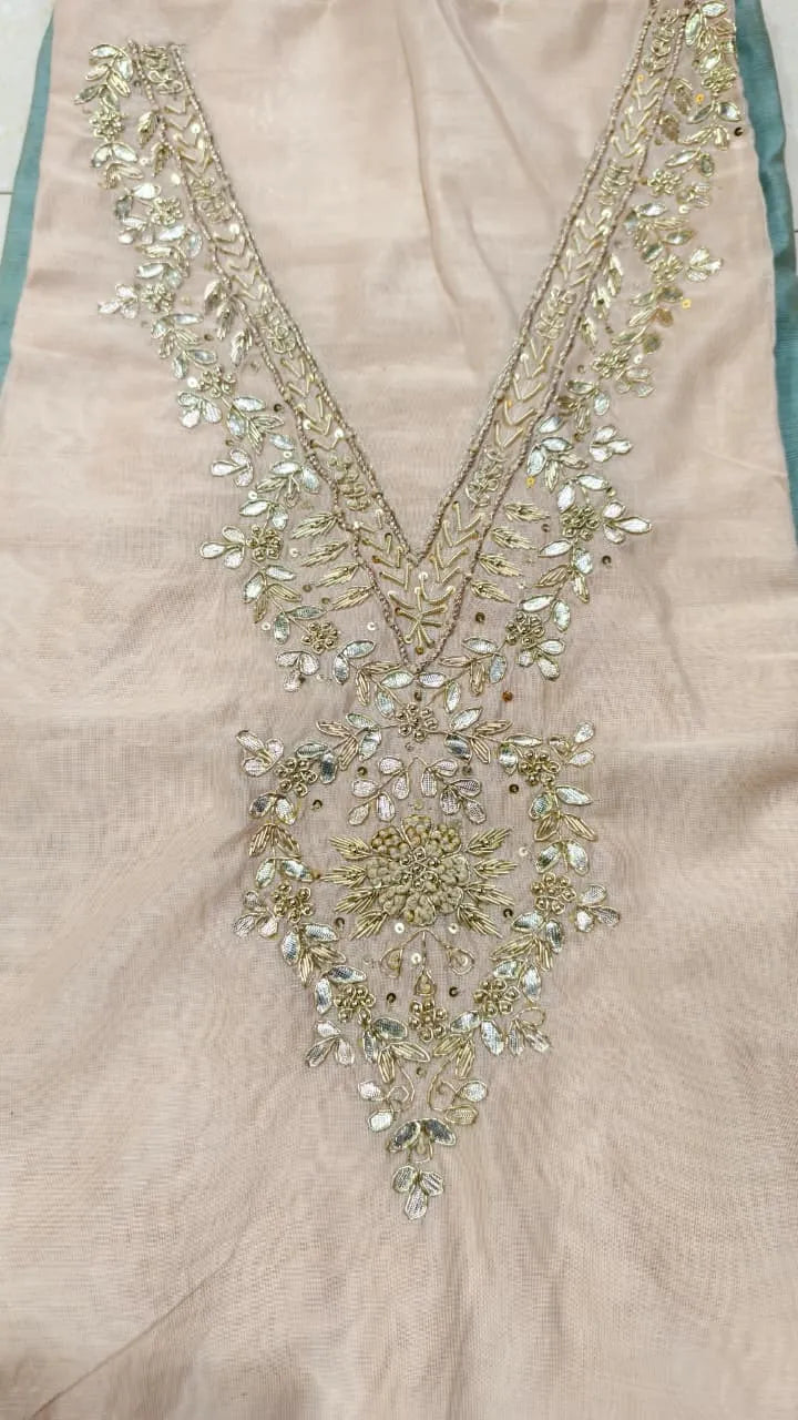 Pure Original Chanderi Silk Kurti Fabric with Hand Zardosi Work