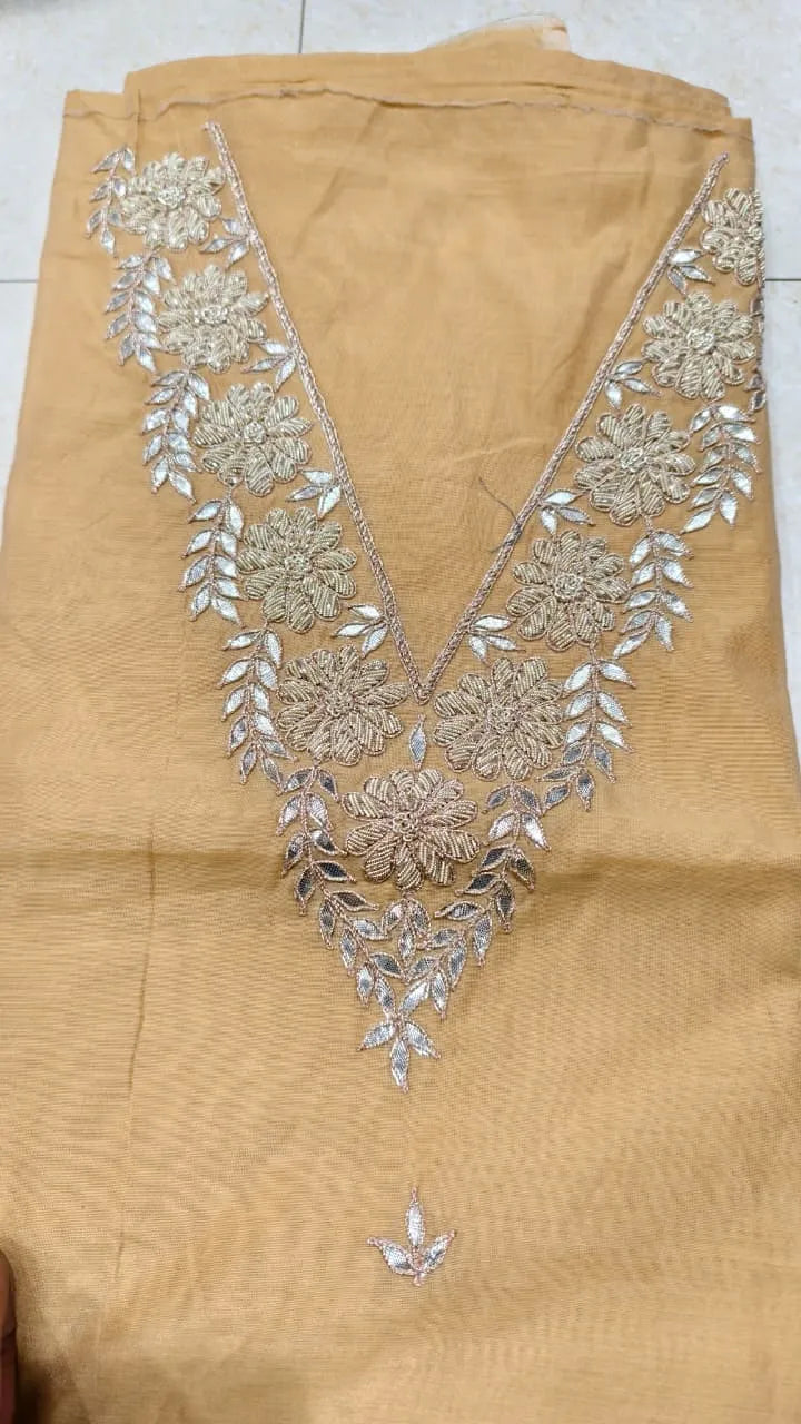 Pure Original Chanderi Silk Kurti Fabric with Hand Zardosi Work