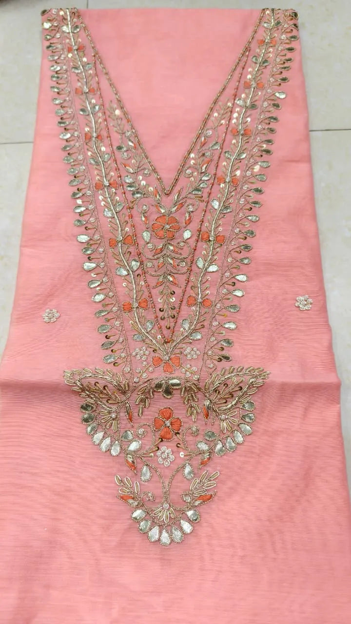 Pure Original Chanderi Silk Kurti Fabric with Hand Zardosi Work