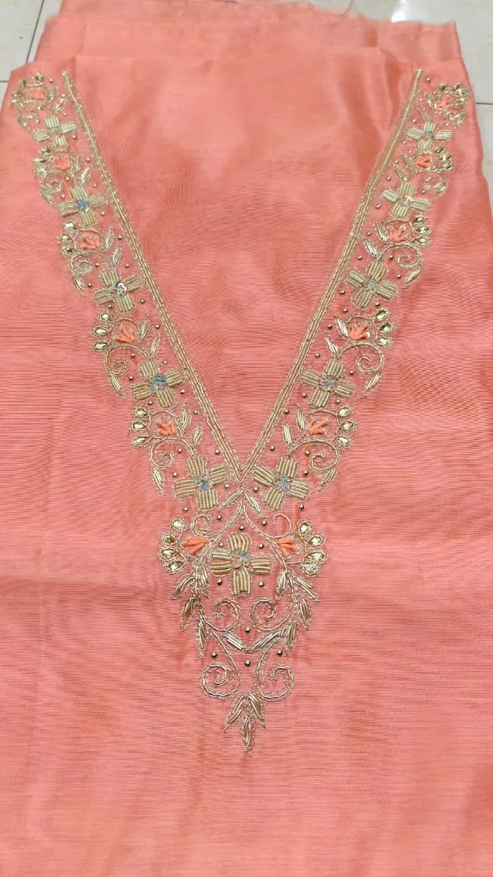 Pure Original Chanderi Silk Kurti Fabric with Hand Zardosi Work