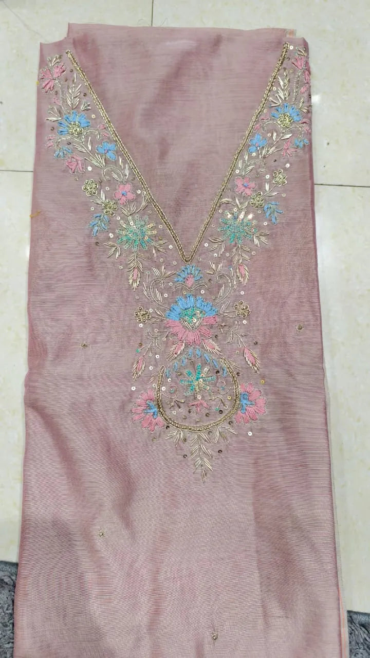 Pure Original Chanderi Silk Kurti Fabric with Hand Zardosi Work