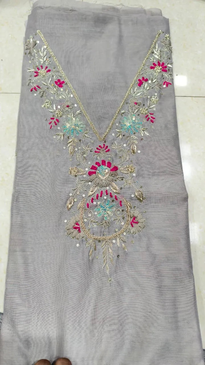 Pure Original Chanderi Silk Kurti Fabric with Hand Zardosi Work