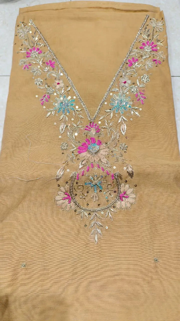 Pure Original Chanderi Silk Kurti Fabric with Hand Zardosi Work