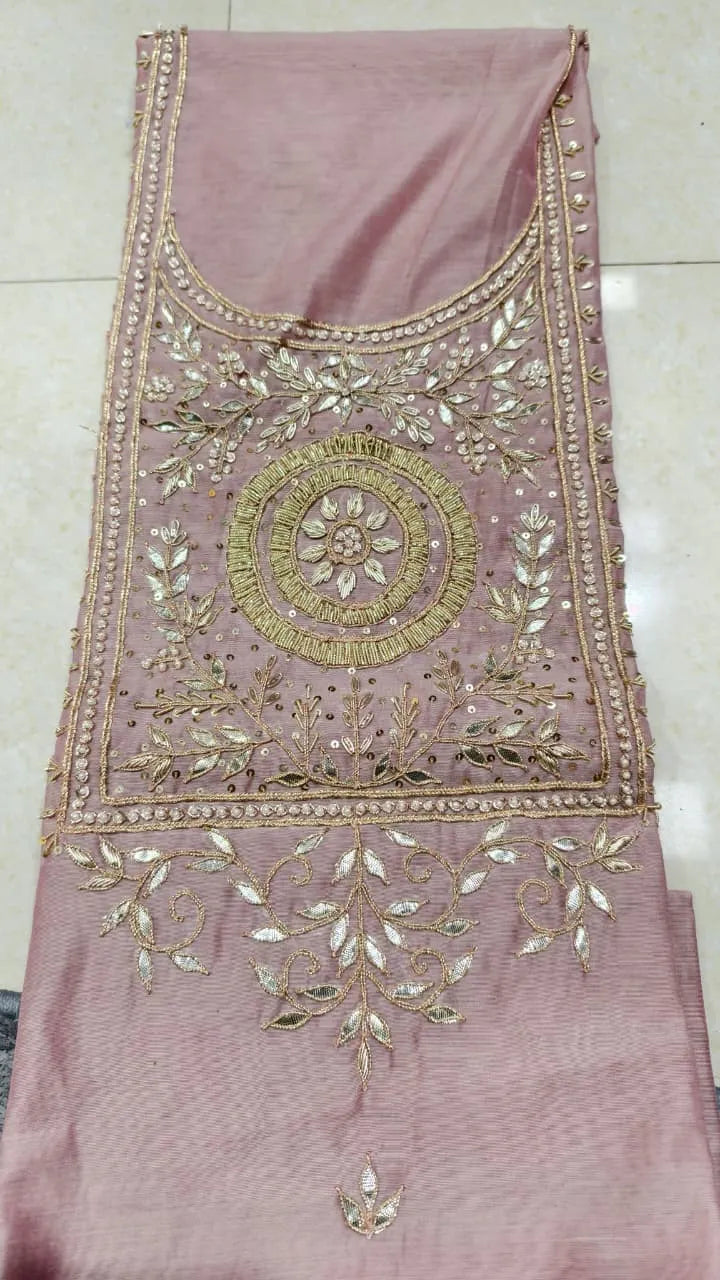 Pure Original Chanderi Silk Kurti Fabric with Hand Zardosi Work