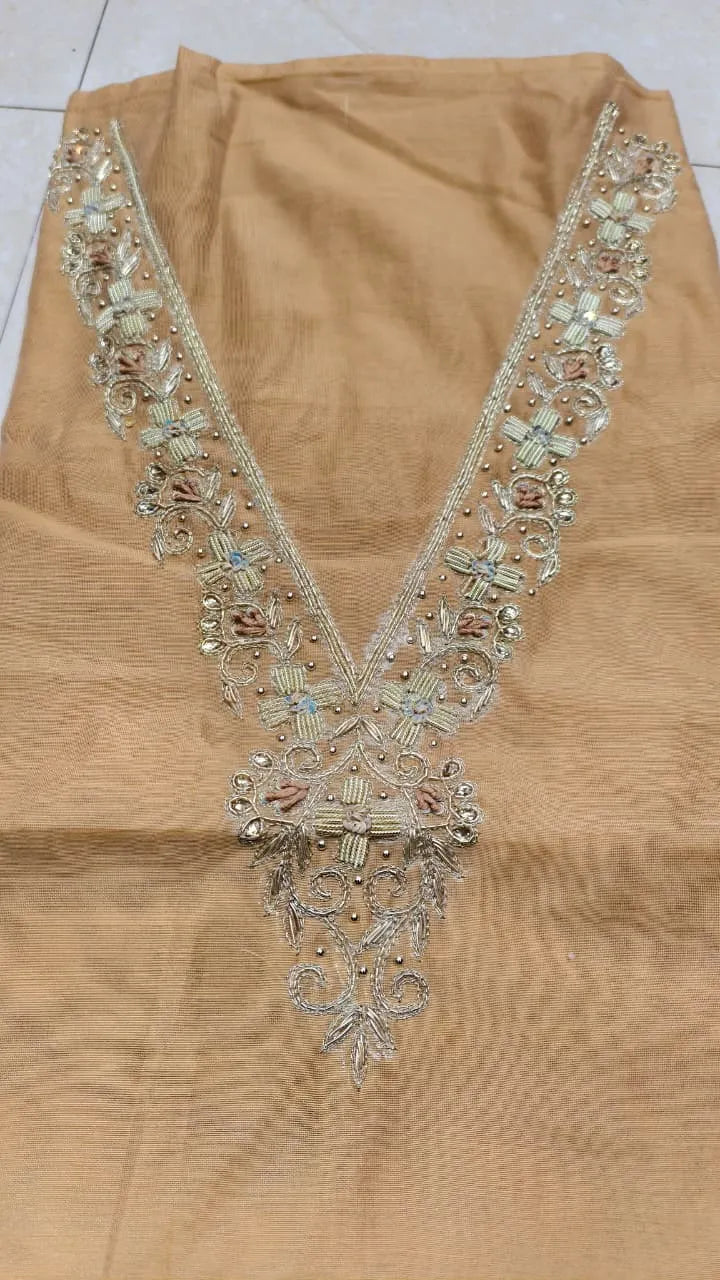 Pure Original Chanderi Silk Kurti Fabric with Hand Zardosi Work