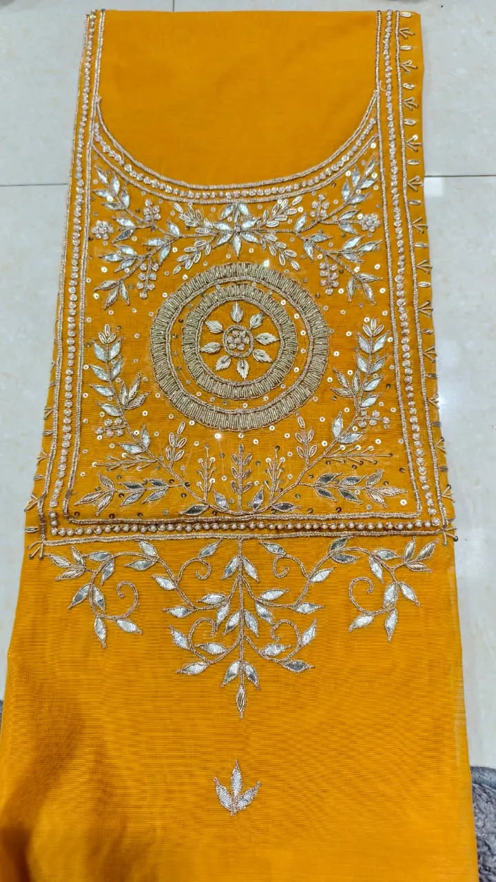 Pure Original Chanderi Silk Kurti Fabric with Hand Zardosi Work