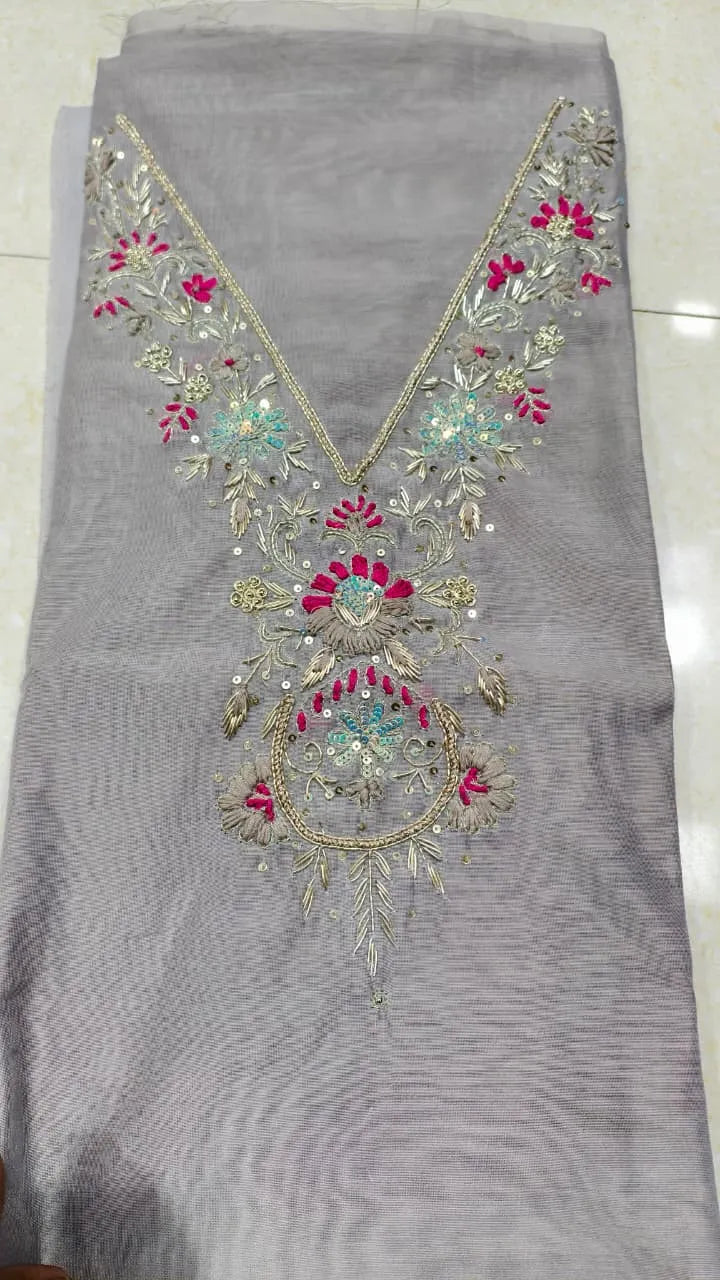 Pure Original Chanderi Silk Kurti Fabric with Hand Zardosi Work