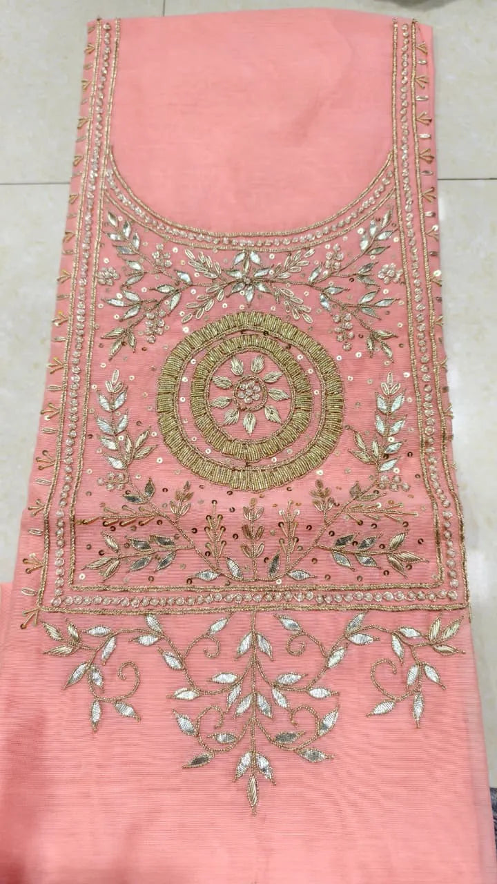 Pure Original Chanderi Silk Kurti Fabric with Hand Zardosi Work