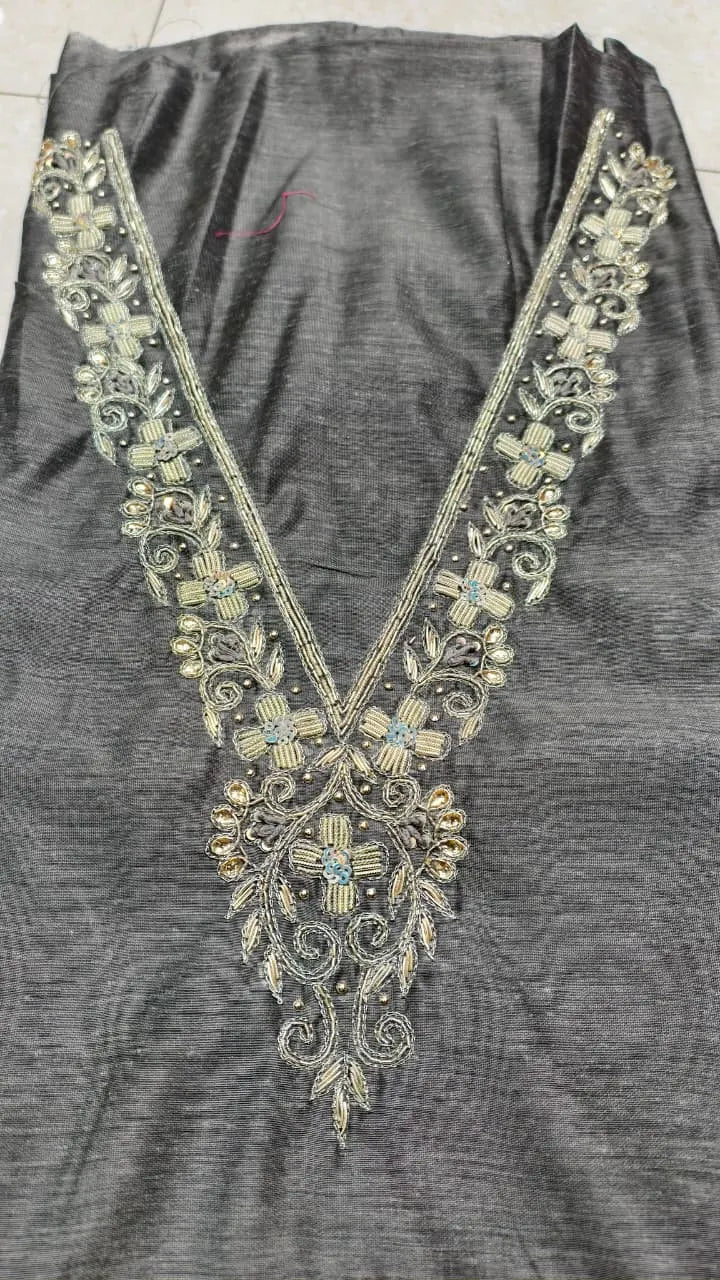 Pure Original Chanderi Silk Kurti Fabric with Hand Zardosi Work