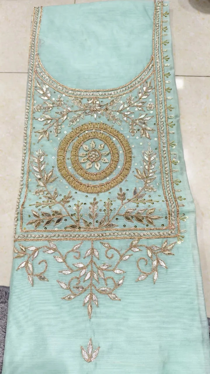 Pure Original Chanderi Silk Kurti Fabric with Hand Zardosi Work