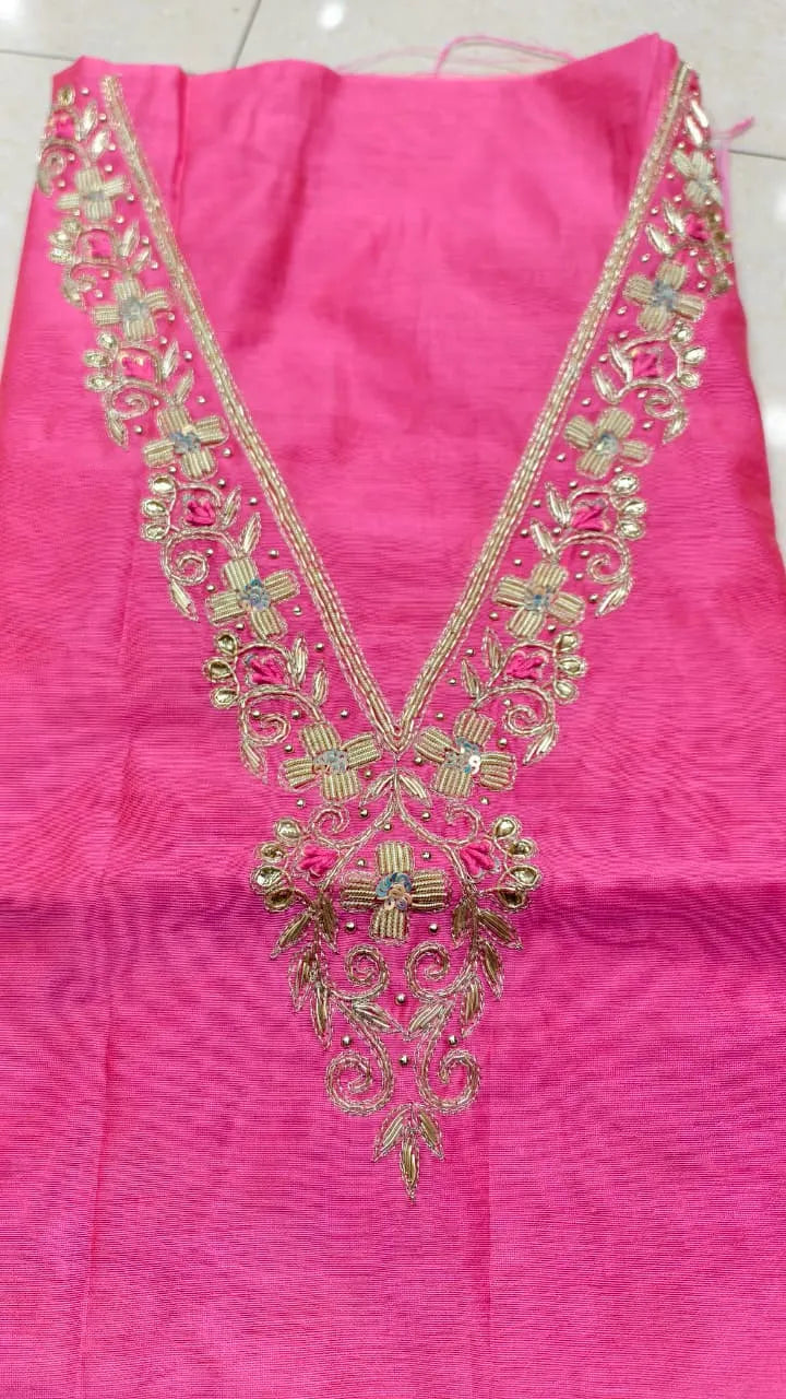 Pure Original Chanderi Silk Kurti Fabric with Hand Zardosi Work