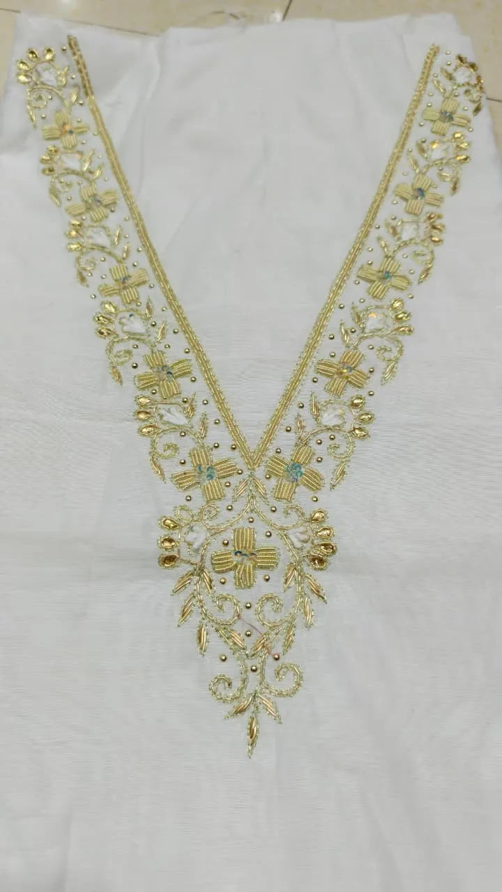 Pure Original Chanderi Silk Kurti Fabric with Hand Zardosi Work