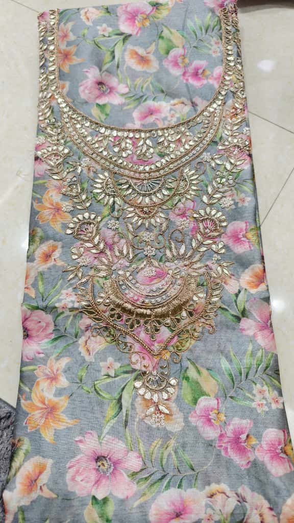 Pure Chanderi Silk Zardosi Work Kurti Fabric