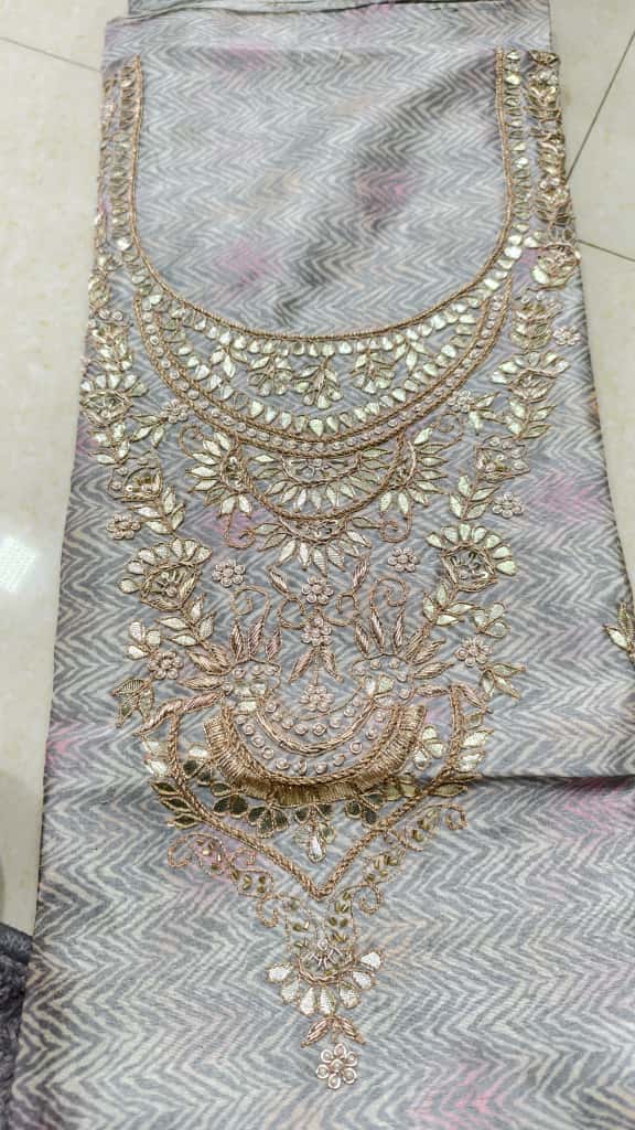 Pure Chanderi Silk Zardosi Work Kurti Fabric