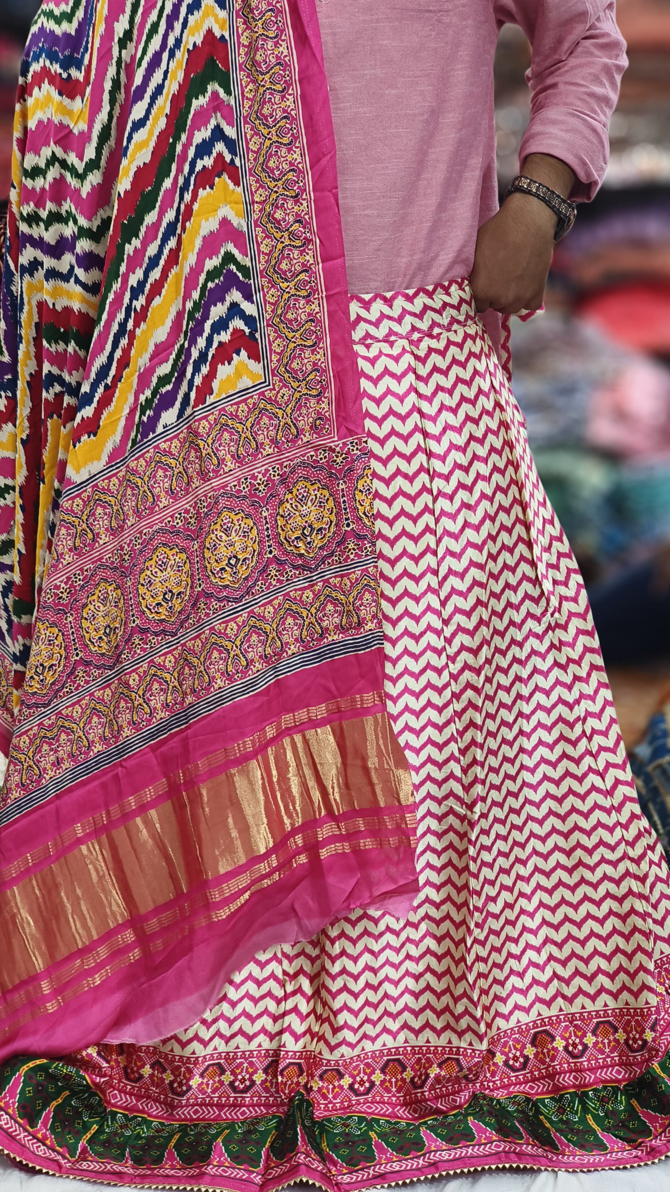 Pure Gaji Silk Digital Print Full Chaniyacholi With Same Matching Blouse Piece 1mtr & Gaji Silk Dupatta