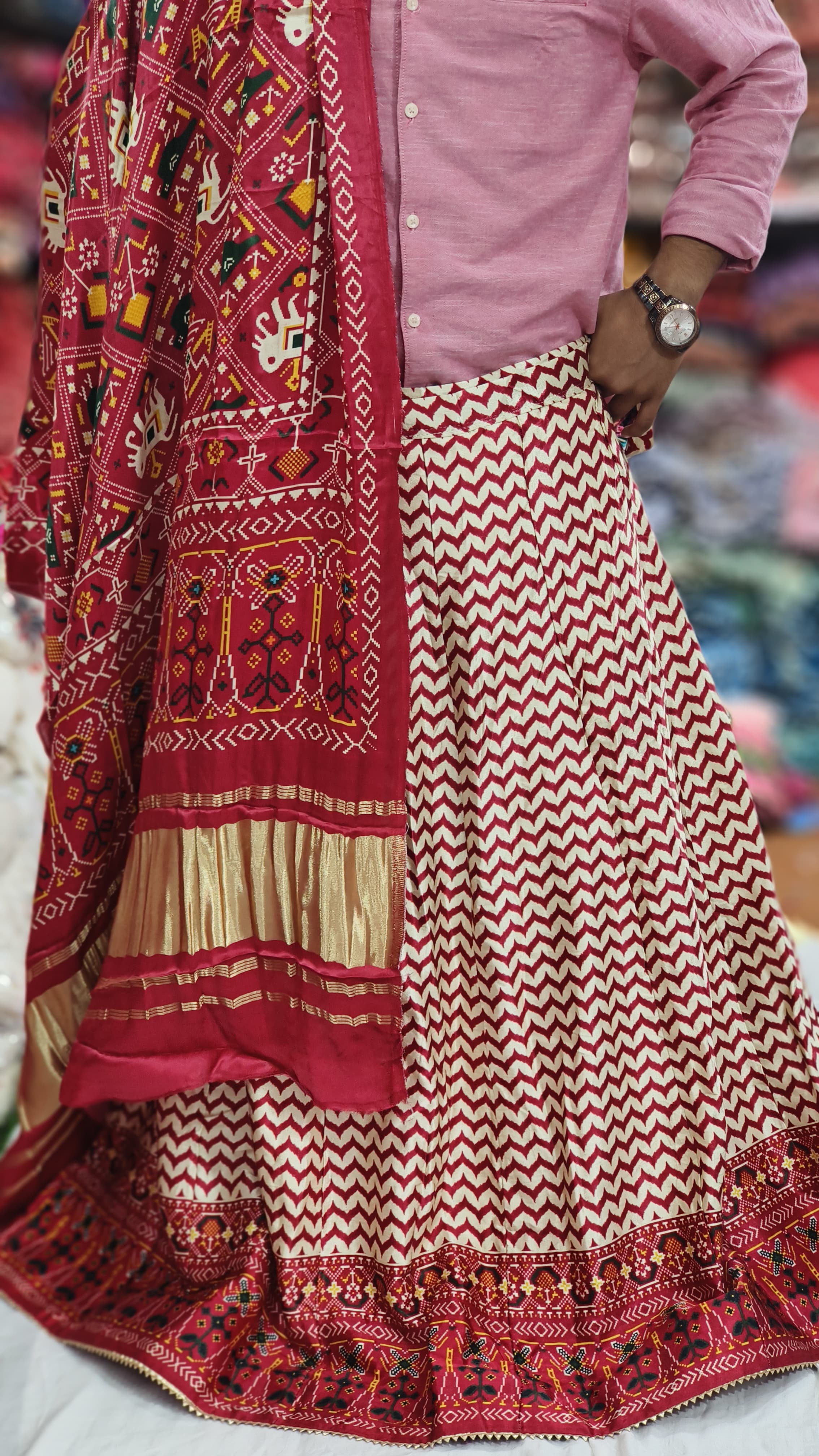 Pure Gaji Silk Digital Print Full Chaniyacholi With Same Matching Blouse Piece 1mtr & Gaji Silk Dupatta