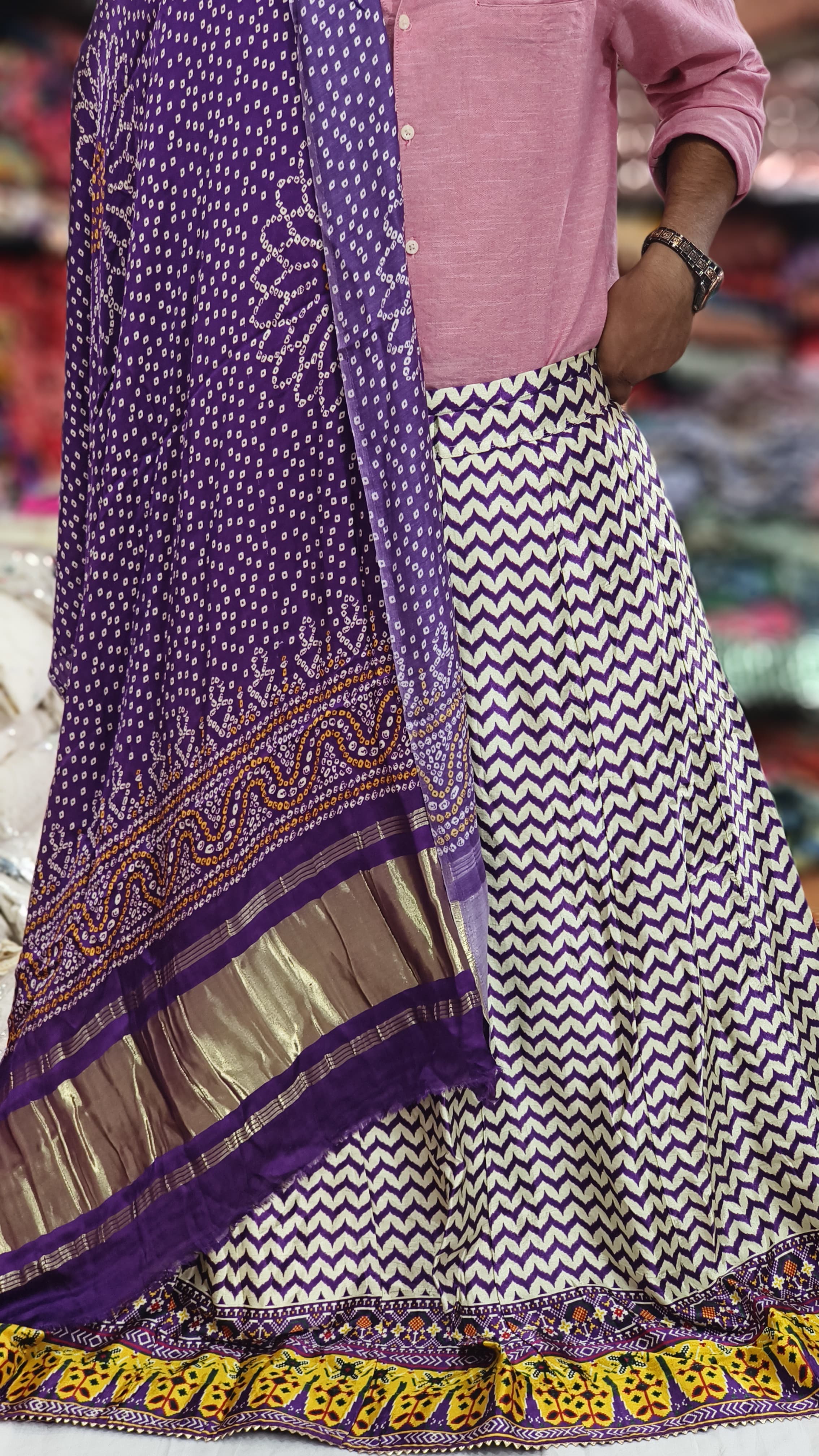 Pure Gaji Silk Digital Print Full Chaniyacholi With Same Matching Blouse Piece 1mtr & Gaji Silk Dupatta