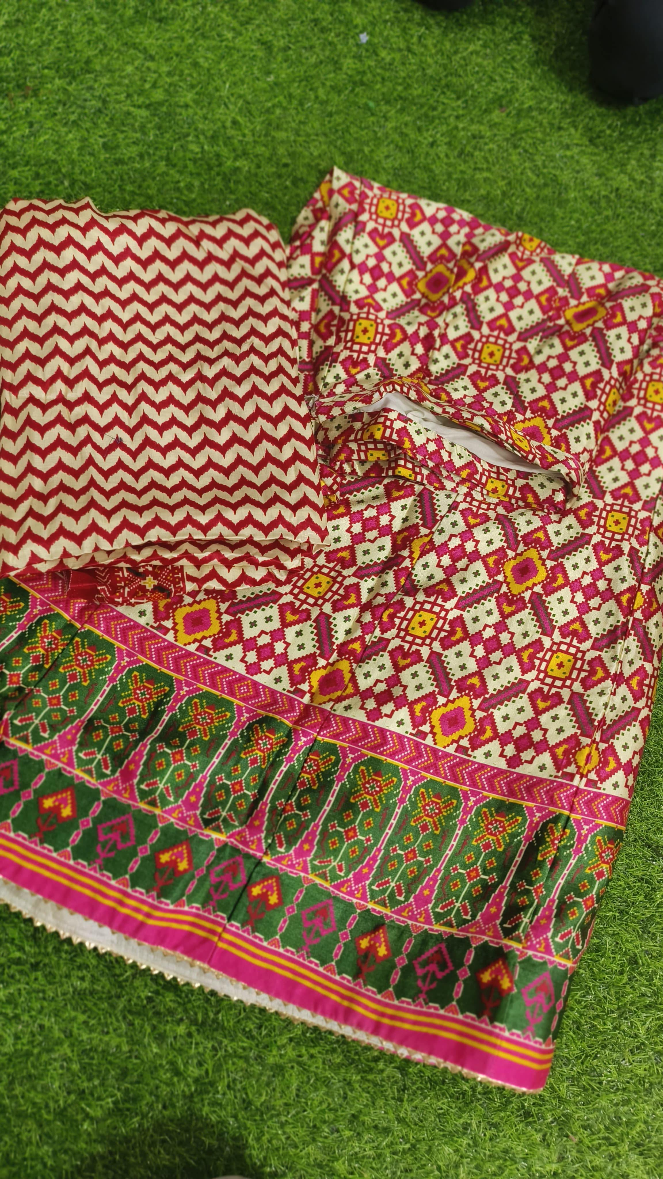 Pure Gaji Silk Digital Print Full Chaniyacholi With Same Matching Blouse Piece 1mtr & Gaji Silk Dupatta