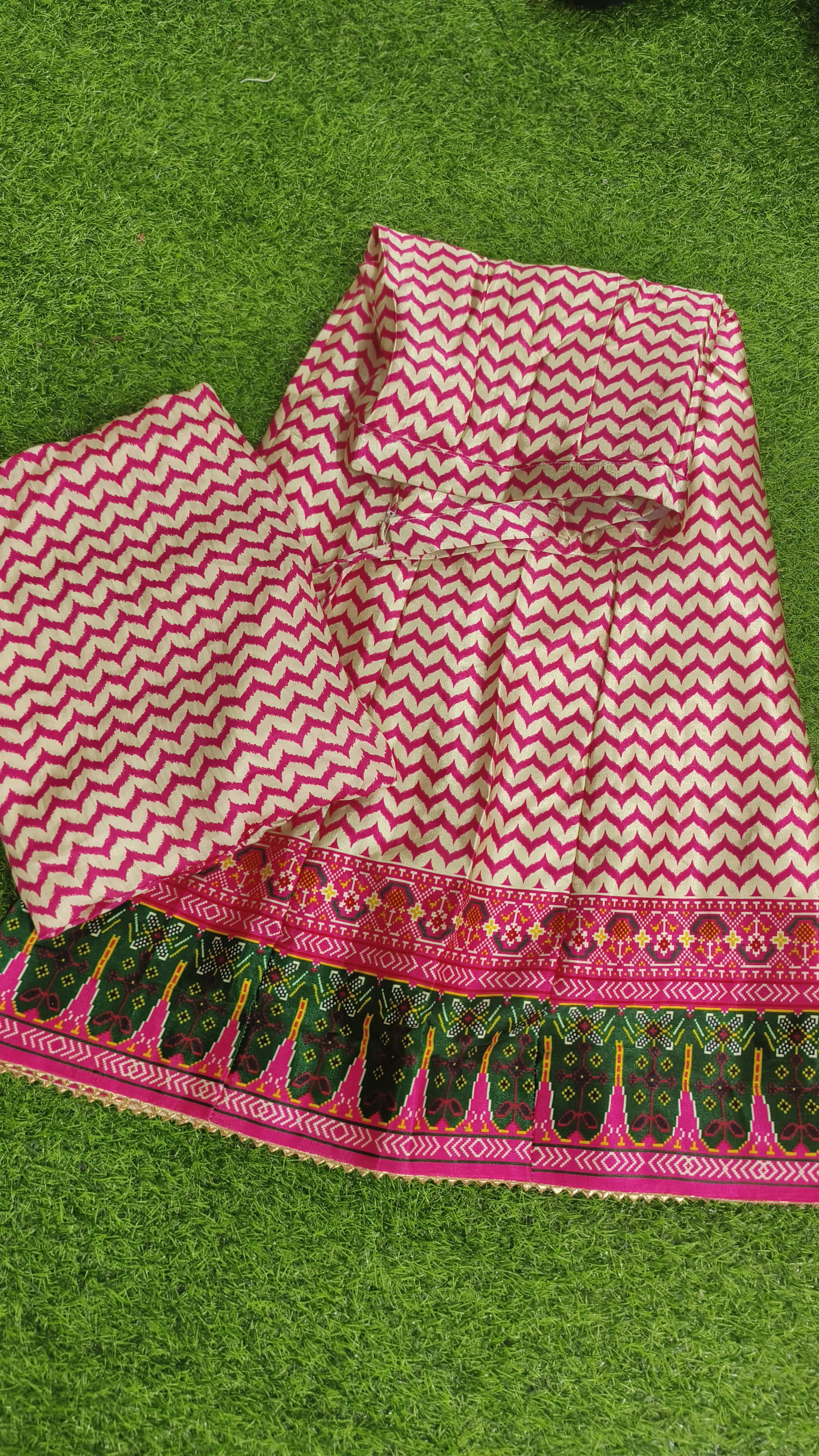 Pure Gaji Silk Digital Print Full Chaniyacholi With Same Matching Blouse Piece 1mtr & Gaji Silk Dupatta